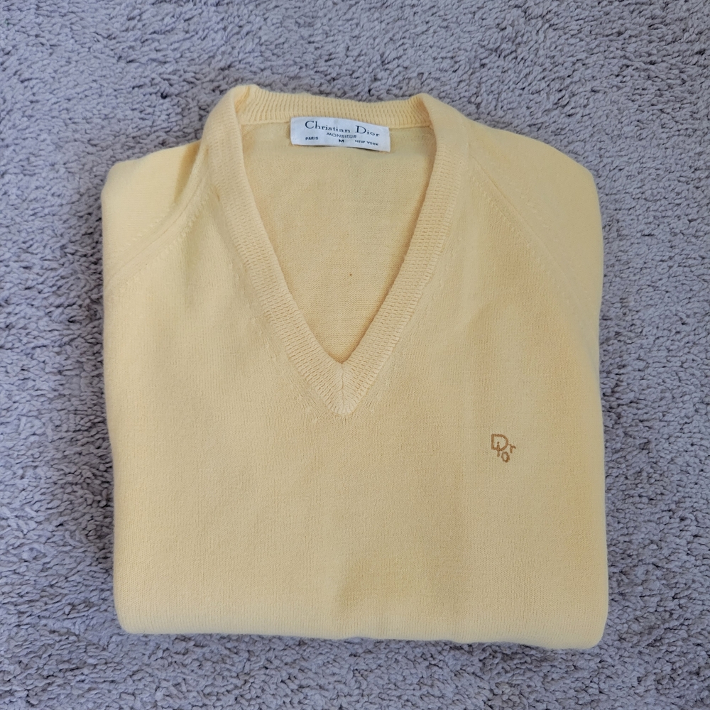Christian Dior Monsieur Men's Butter Yellow V Neck Sweater